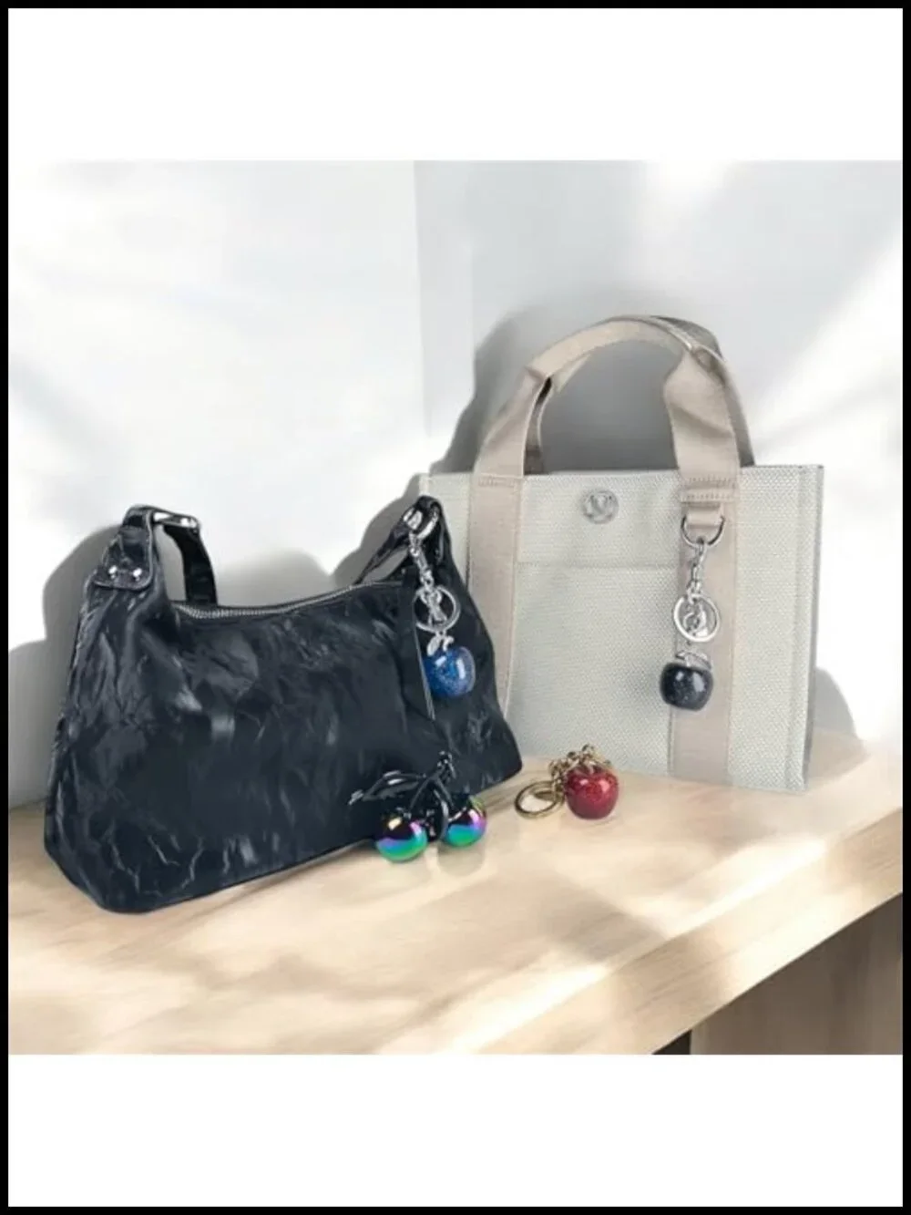 Cherry Bag Charm with Key Ring and Clip, Cute Resin and Metal Keychain for